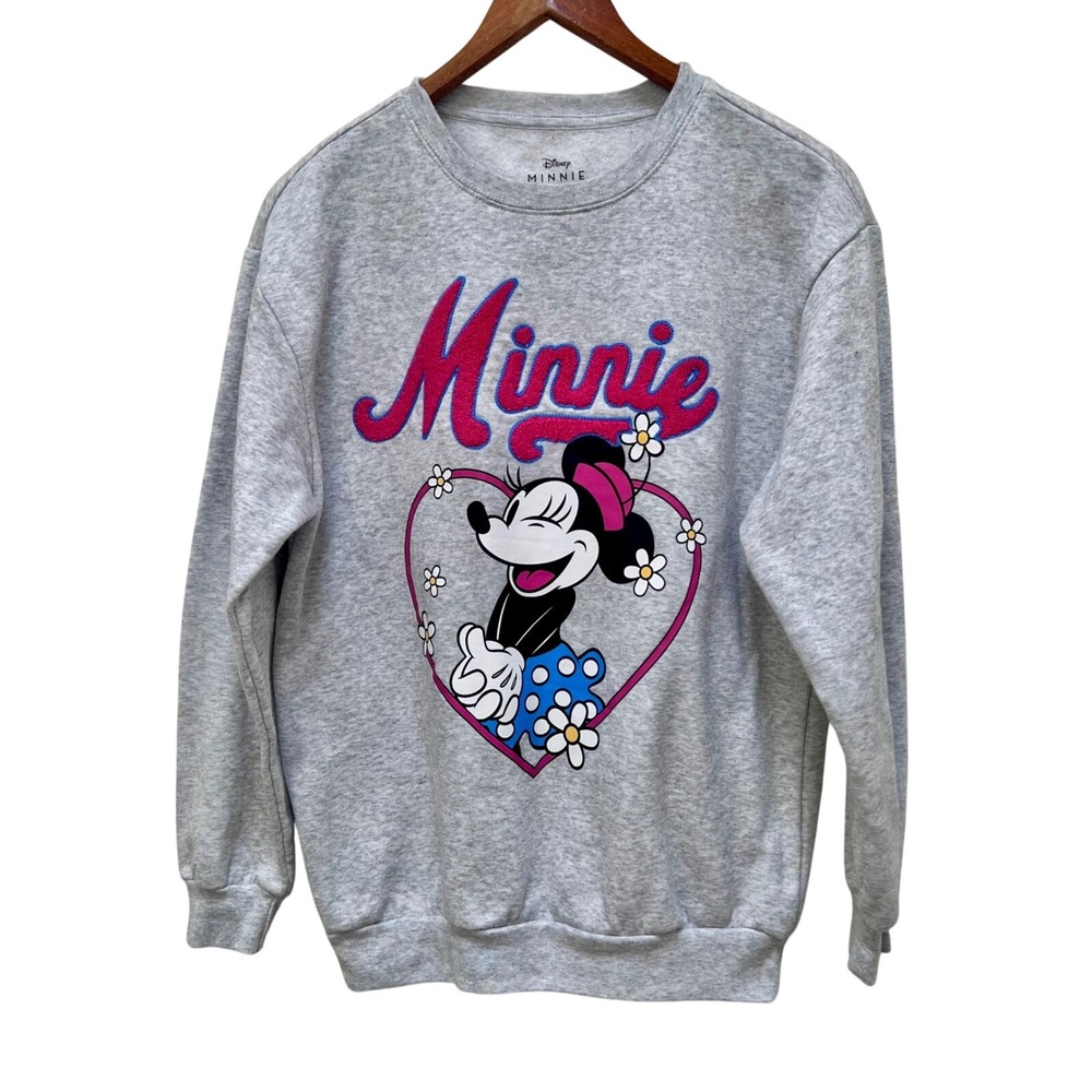 Disney Minnie Mouse Grey Heather Sweatshirt Women's XS Cute Comfy Pullover
